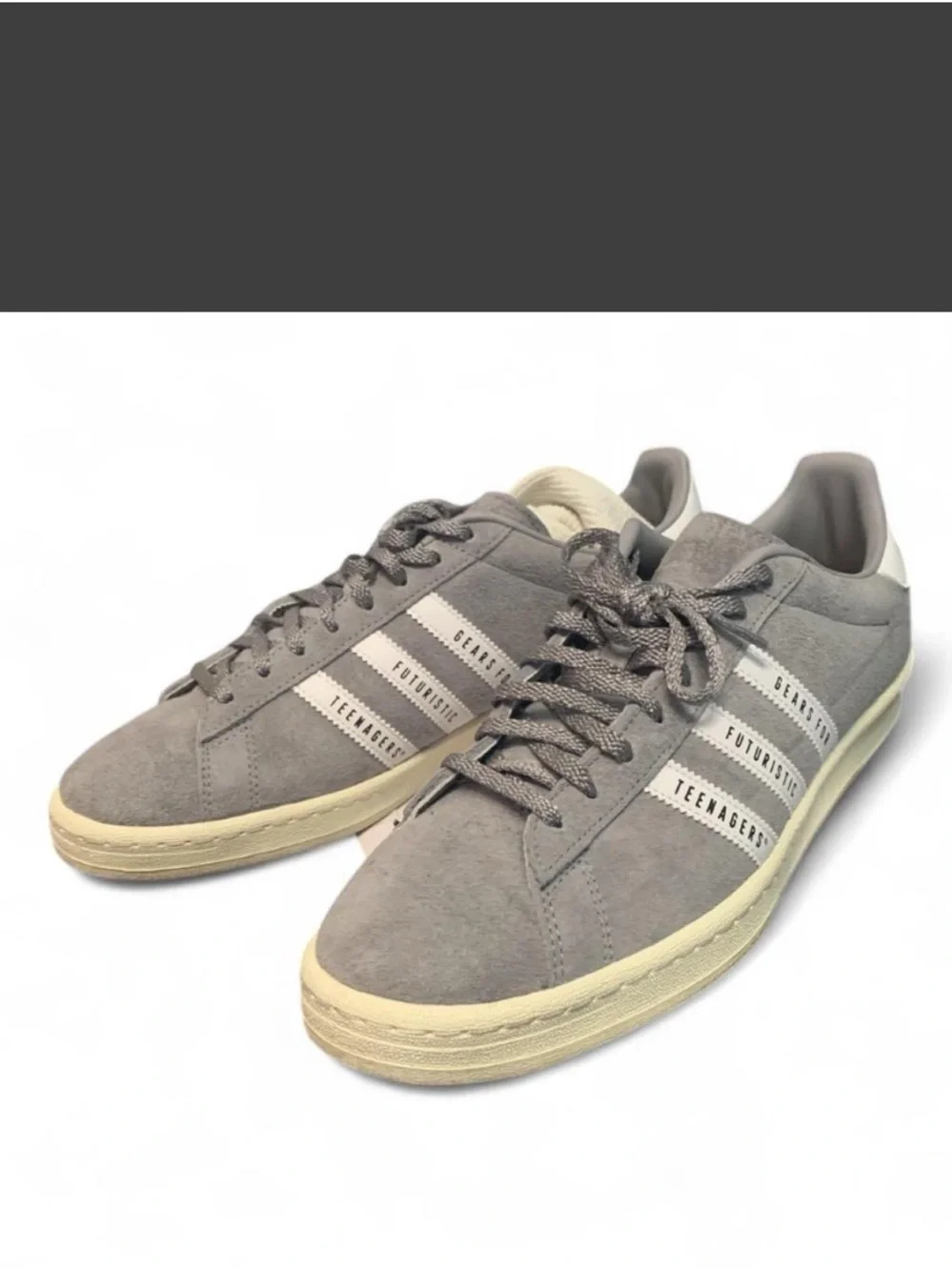 Adidas x Human Made Gray 11 Suede Low-Top Sneakers with Cream Sole